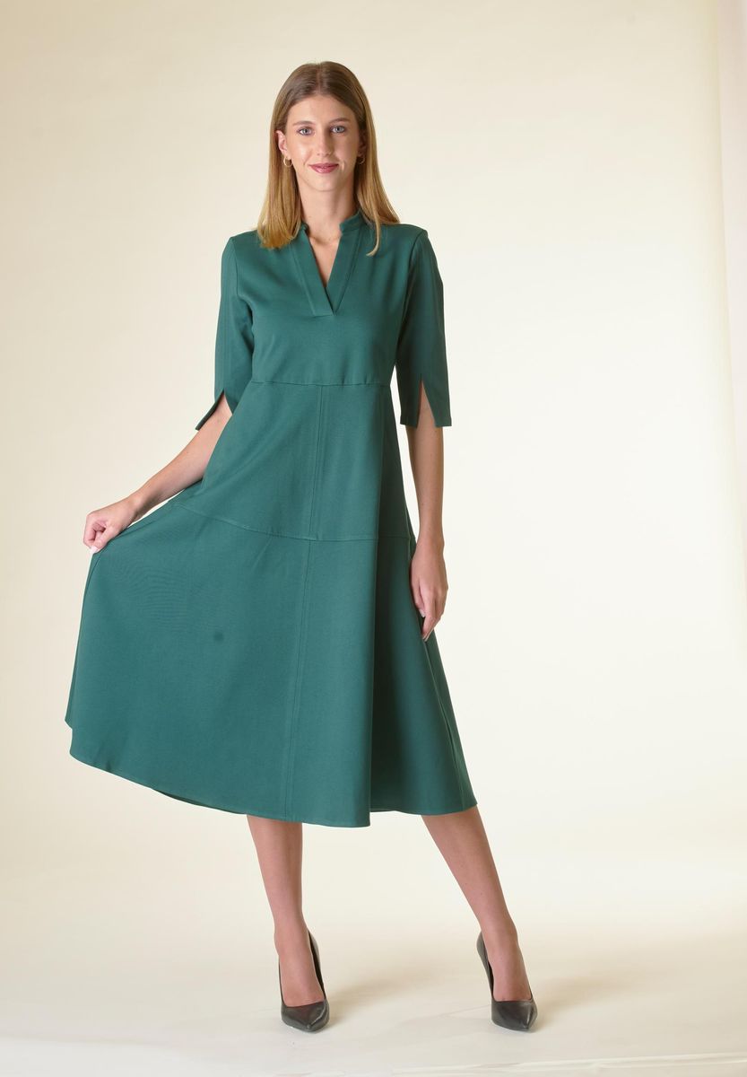 Angelico Vestito verde v midi svasato con cintura Nuova