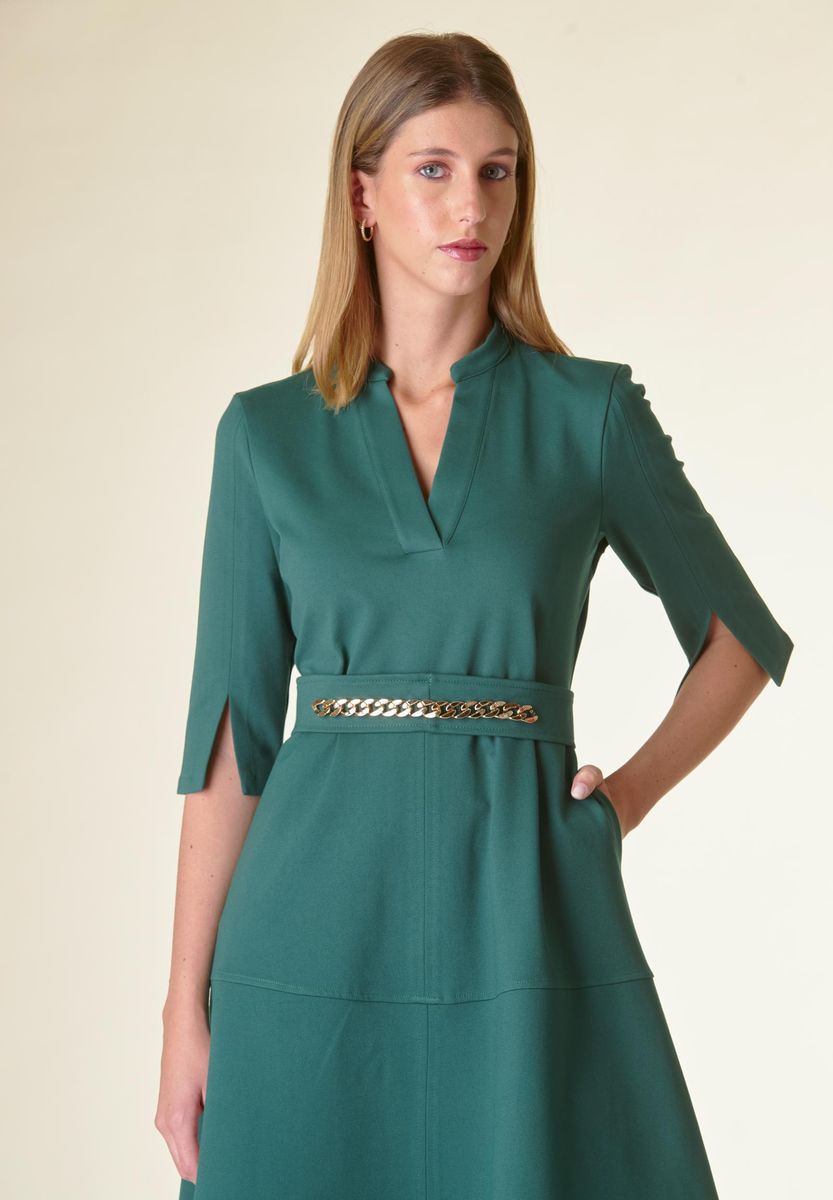 Angelico Vestito verde v midi svasato con cintura Nuova