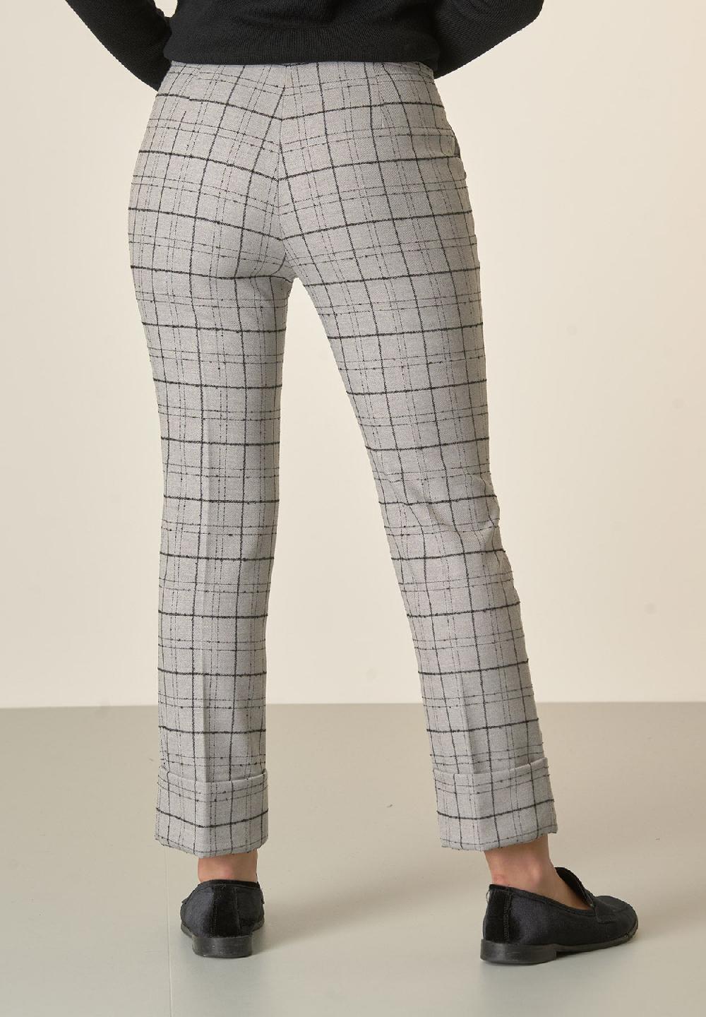 Angelico Pantalone grigio chiaro fantasia quadri risvolto Moda
