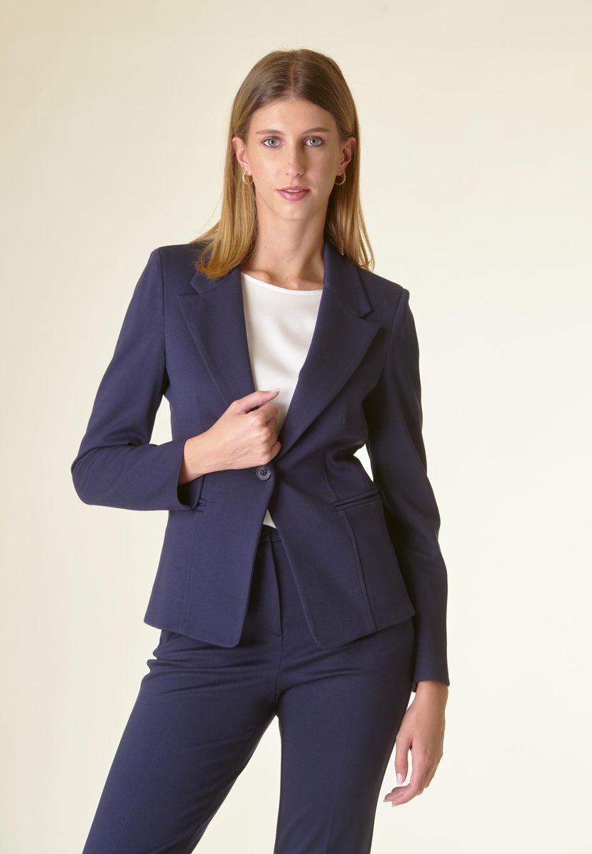 Angelico Giacca blu 1 bottone sciancrata twill Offerta speciale