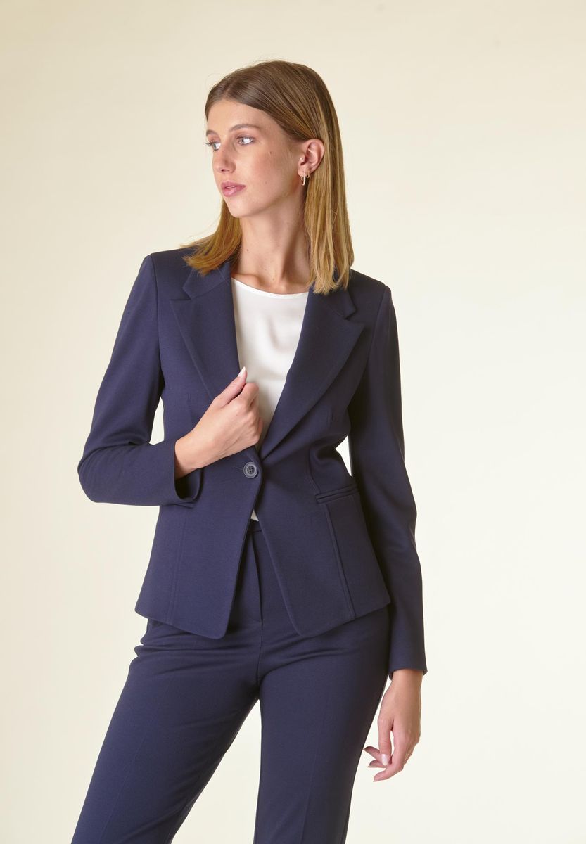 Angelico Giacca blu 1 bottone sciancrata twill Offerta speciale