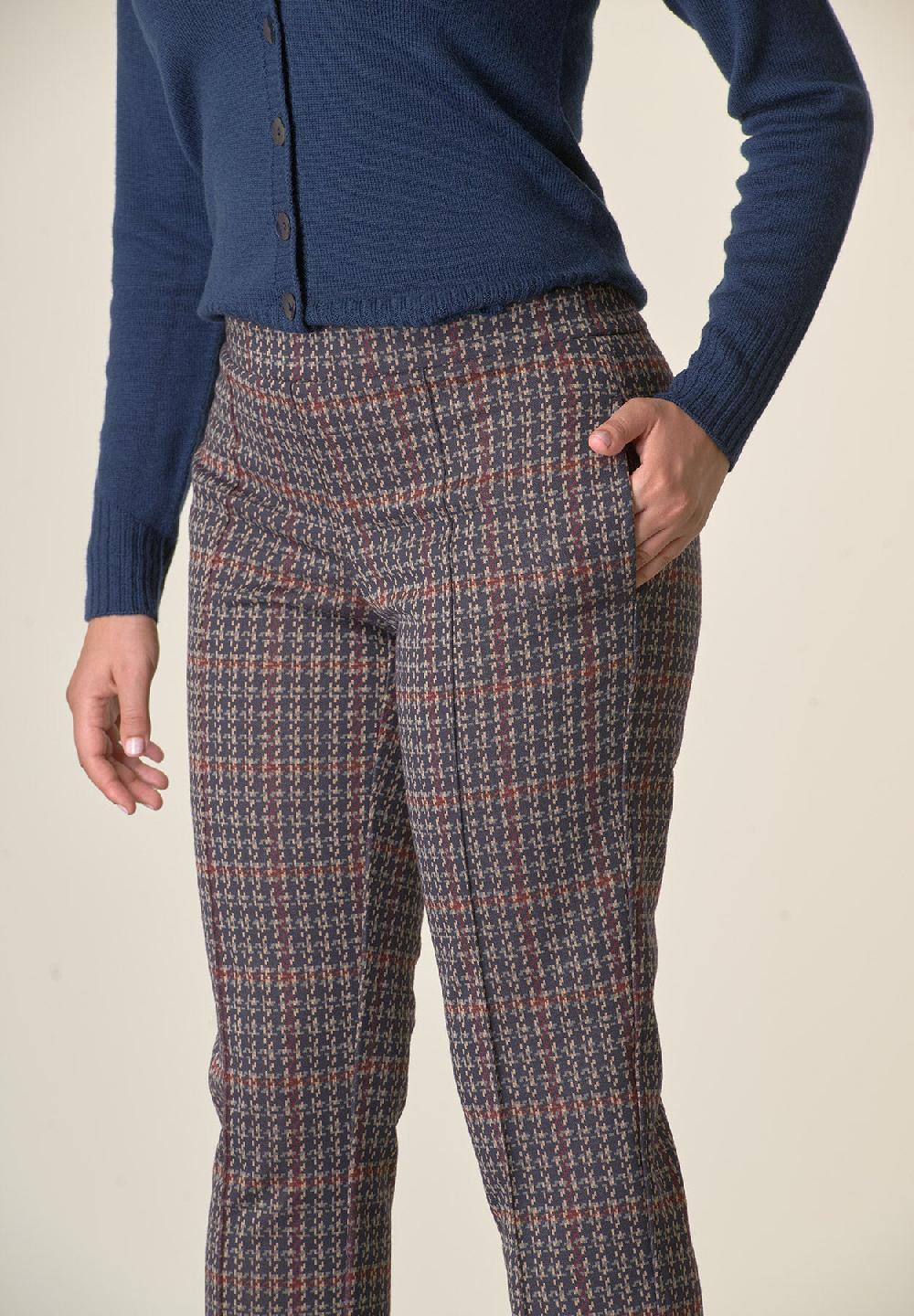 Angelico Pantalone blu fantasia quadri risvolto Fornitura limitata