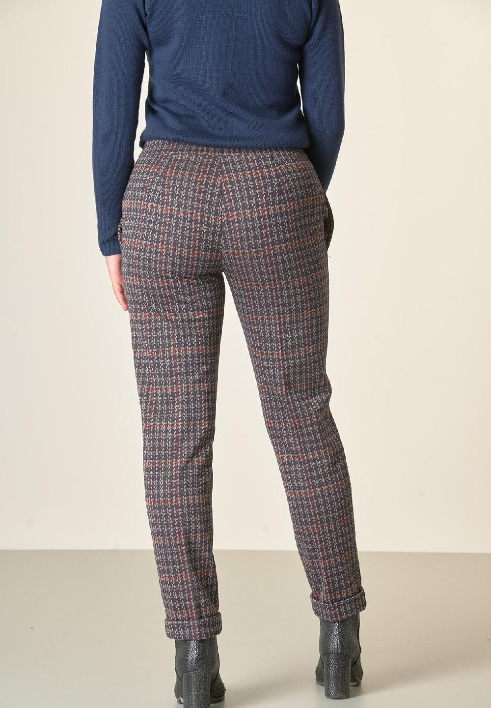 Angelico Pantalone blu fantasia quadri risvolto Fornitura limitata