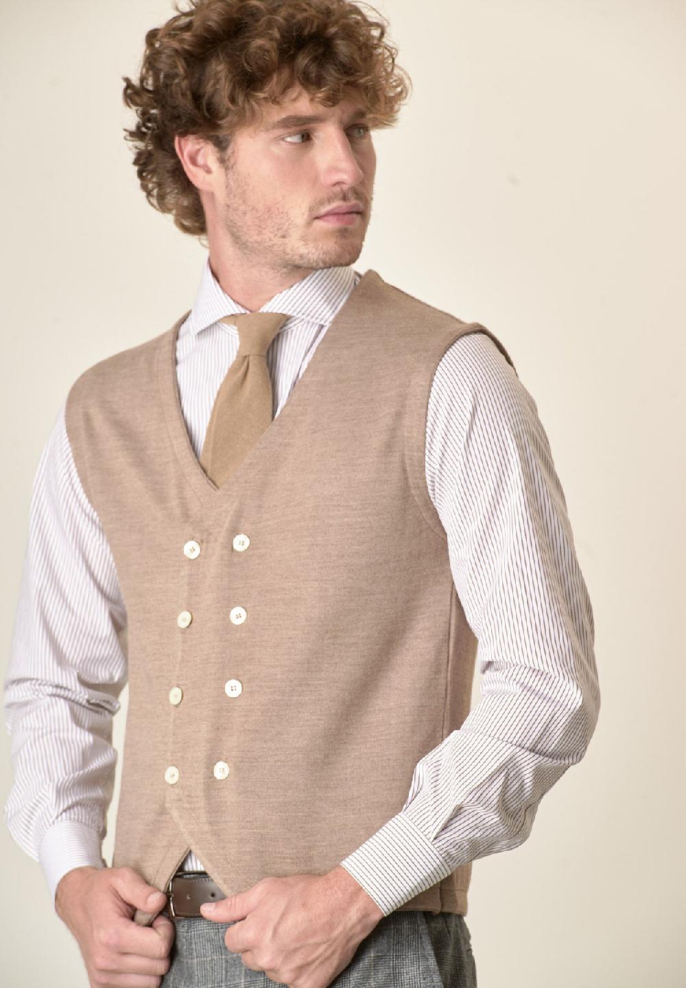 Angelico Gilet beige doppiopetto misto lana Black Friday