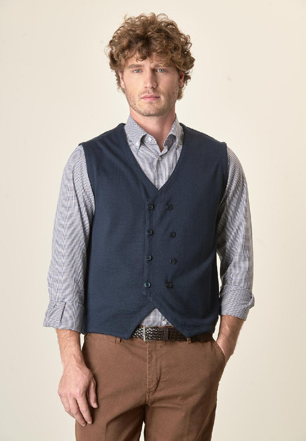Angelico Gilet blu doppiopetto misto lana Cyber Monday