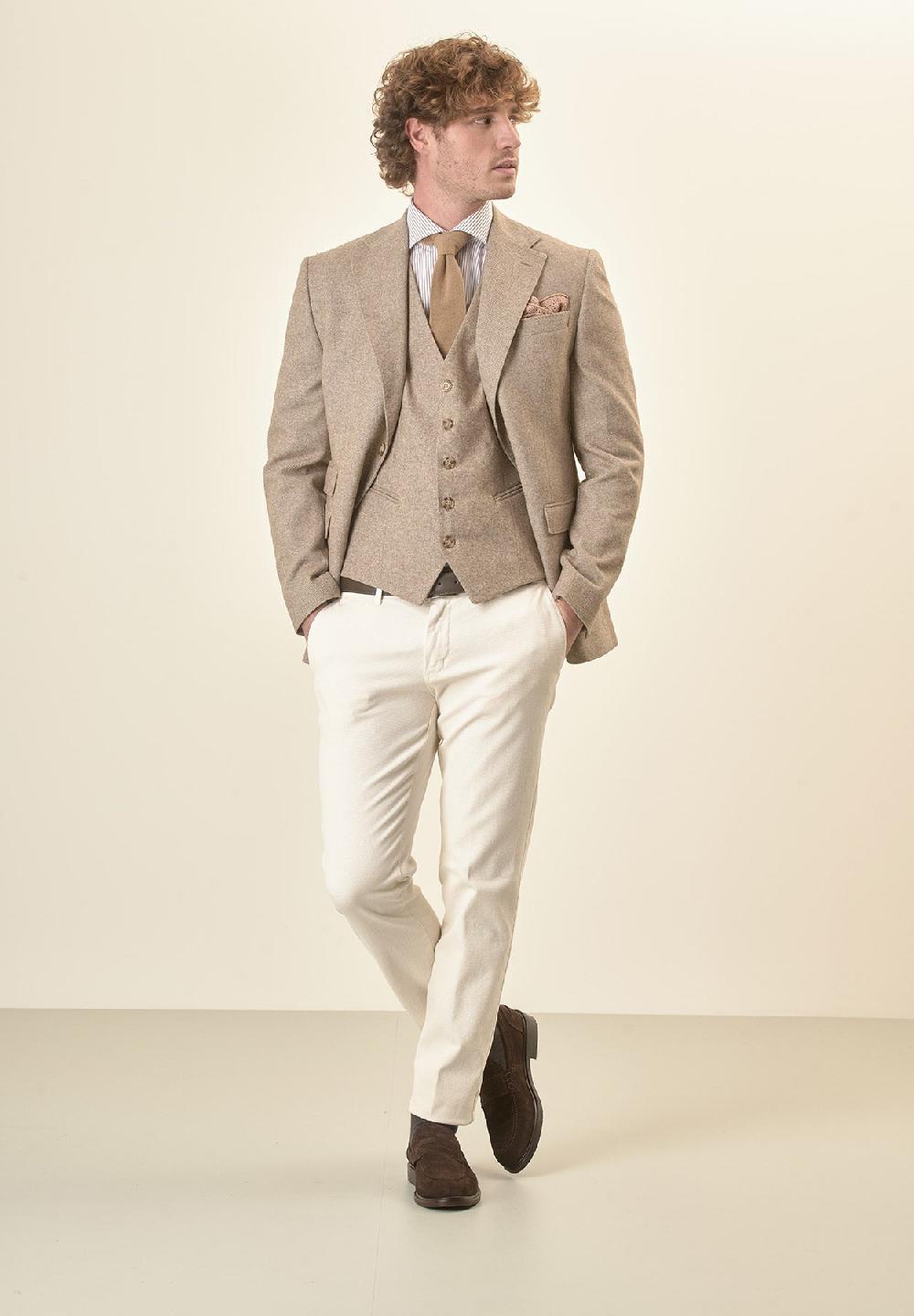 Angelico Giacca beige knickerbocker misto lana custom fit Offerta per la Festa della Mamma