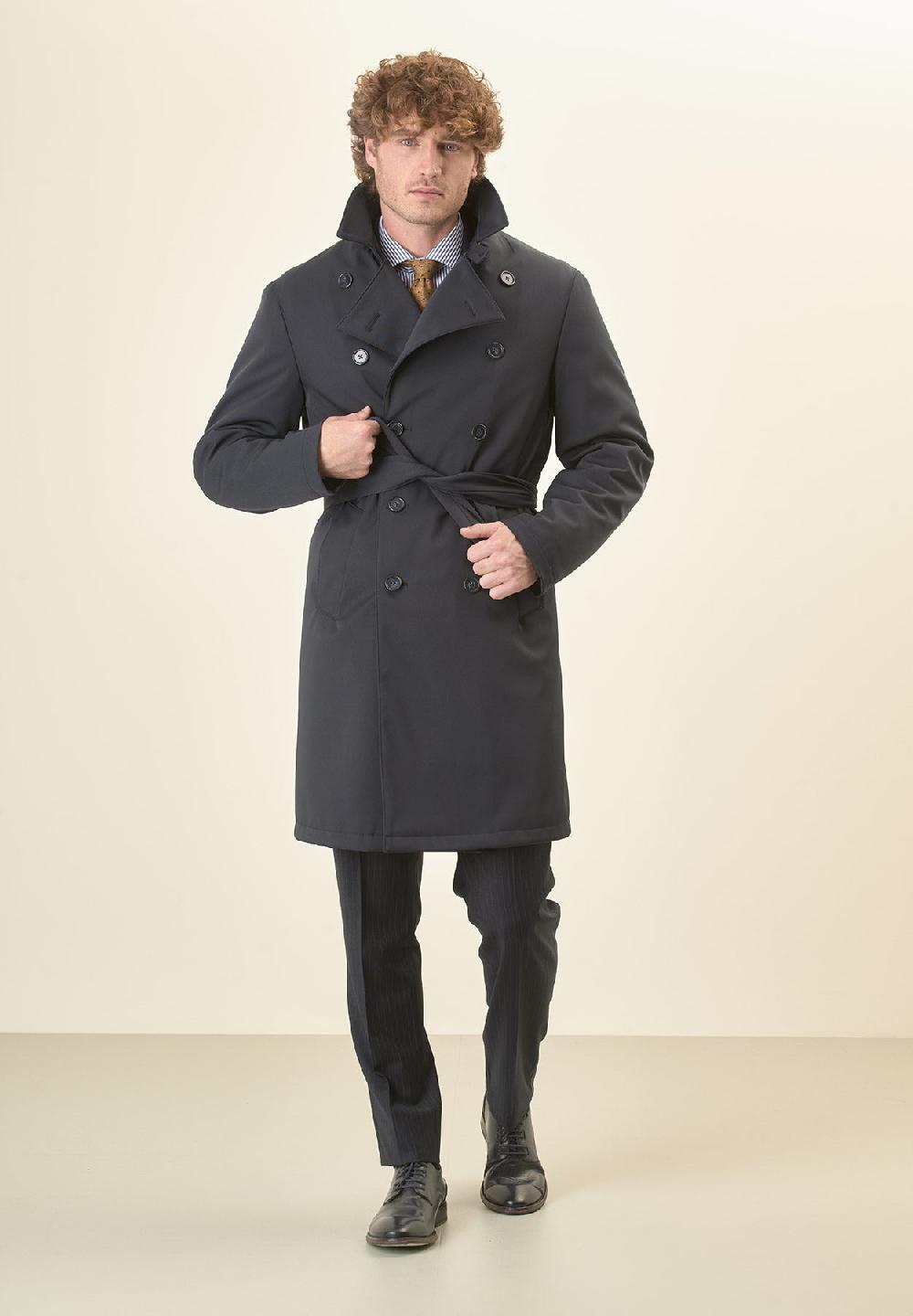 Angelico Trench blu doppiopetto con cintura Offerta Anniversario