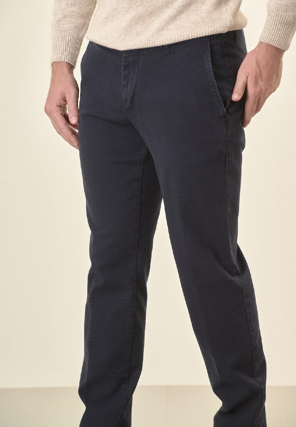 Angelico Pantalone blu microstruttura cotone stretch slim fit Offerta temporanea