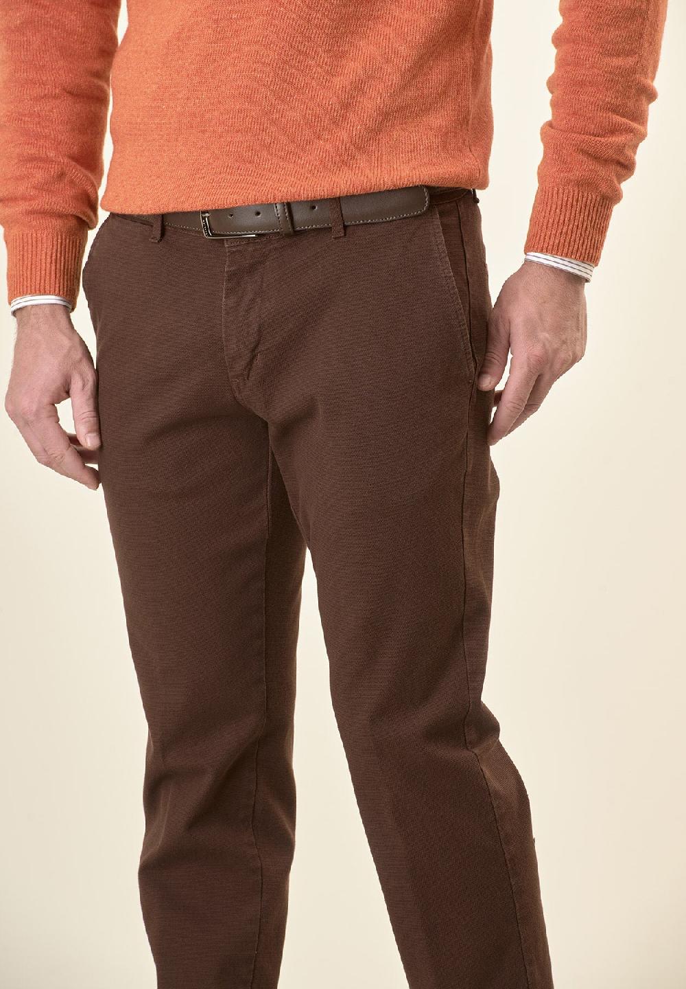 Angelico Pantalone marrone microstruttura cotone stretch slim fit Offerte esclusive