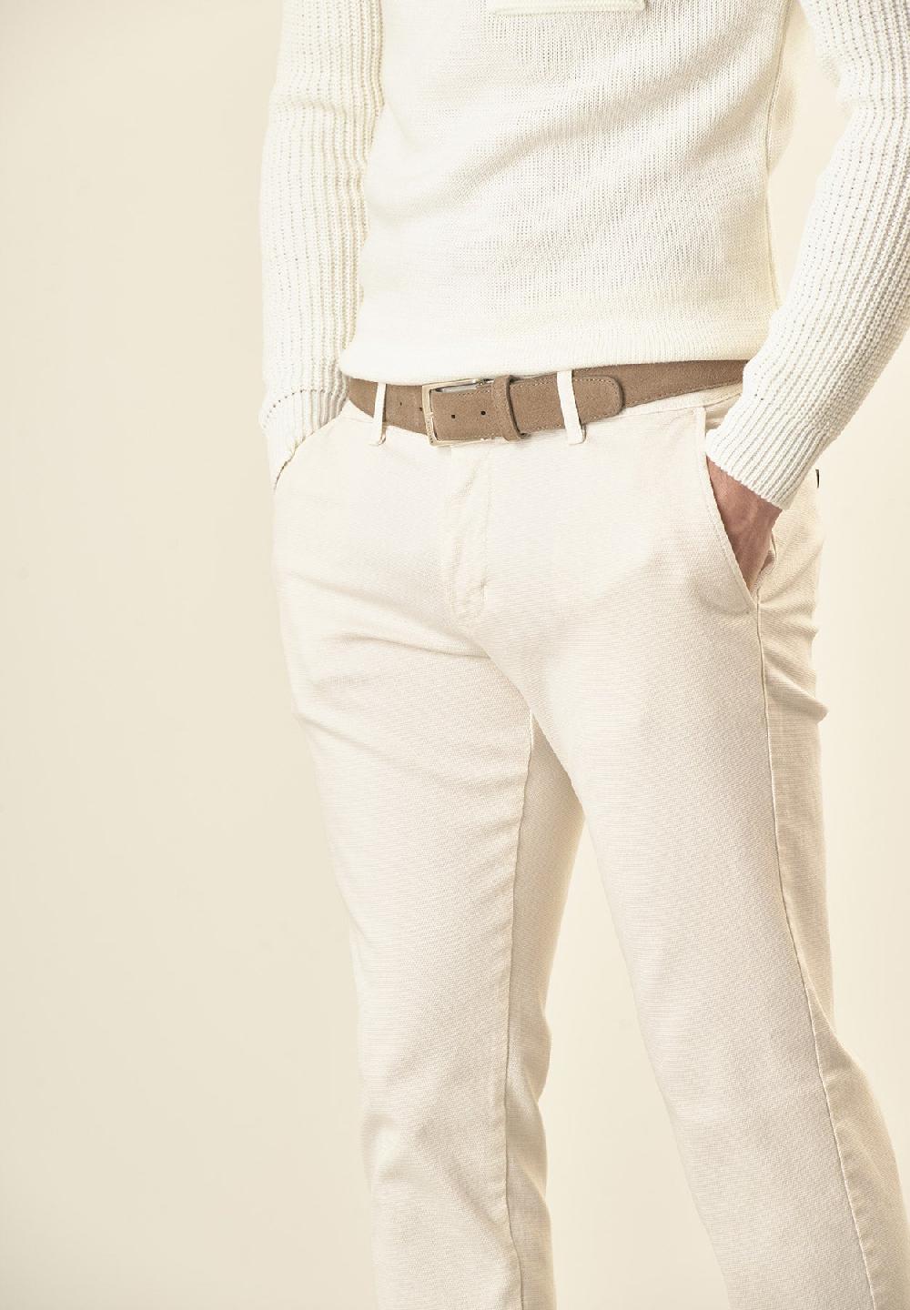Angelico Pantalone panna microstruttura cotone stretch slim fit Lightning offer