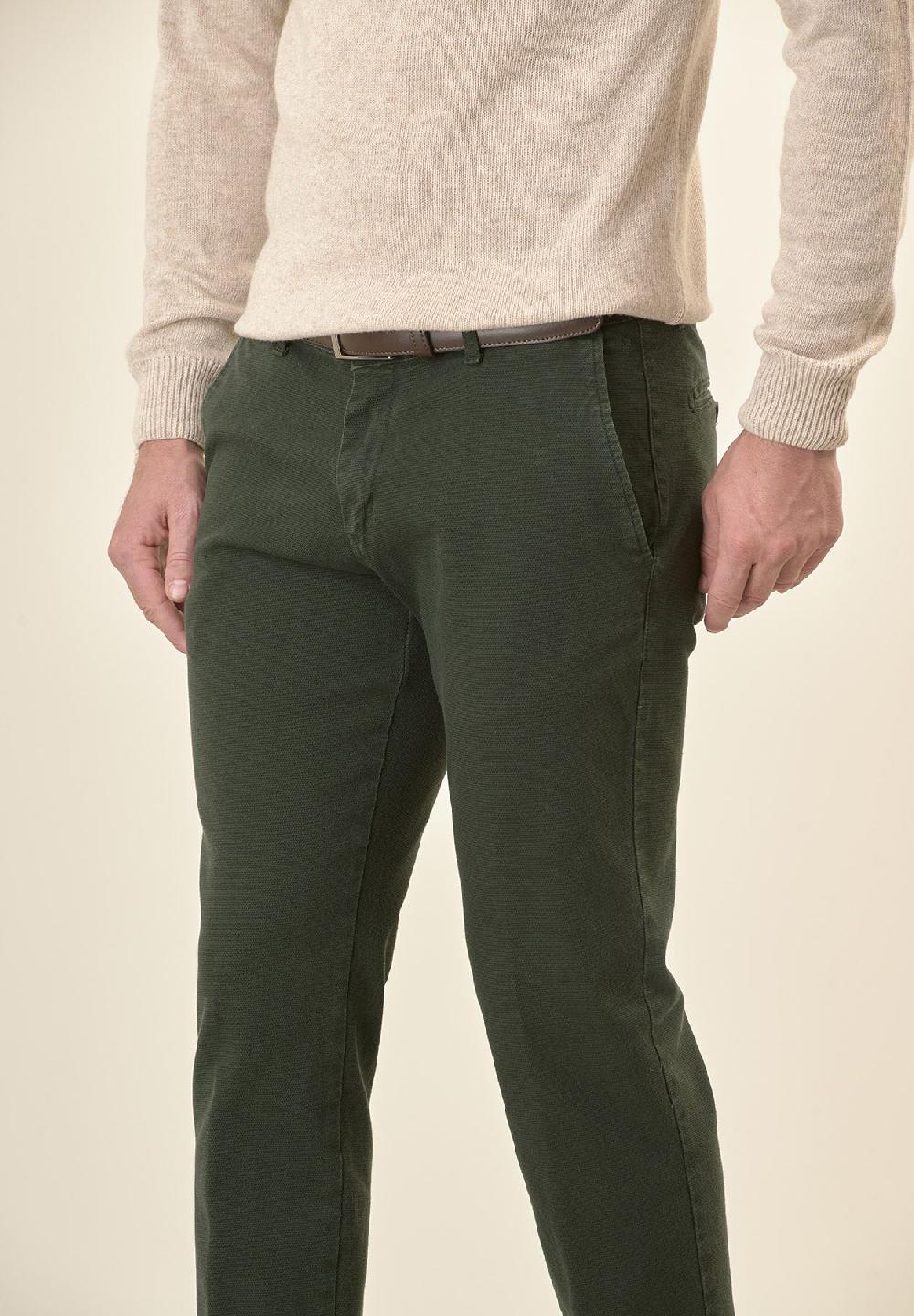 Angelico Pantalone verde microstruttura cotone stretch slim fit Grandi sconti