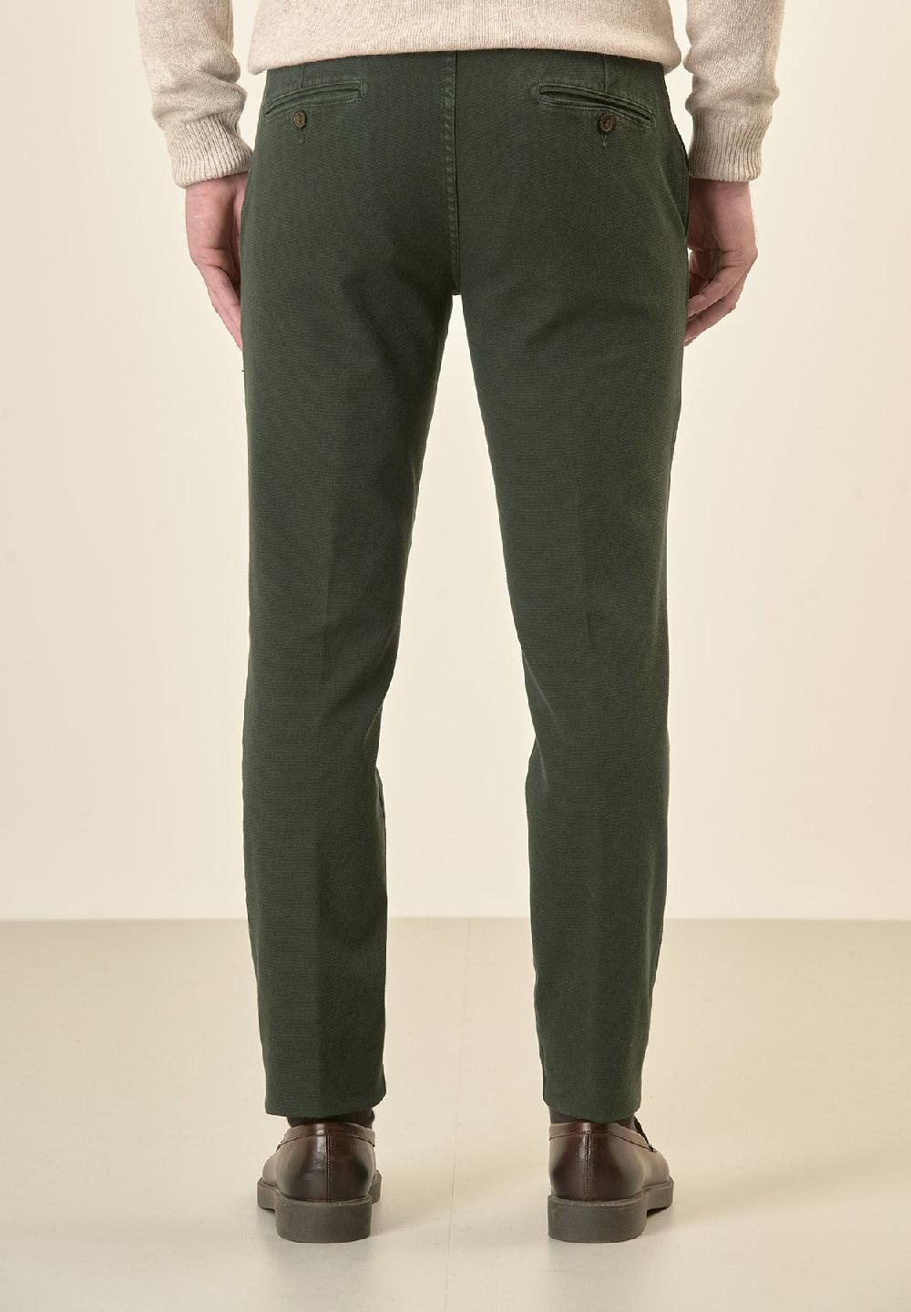 Angelico Pantalone verde microstruttura cotone stretch slim fit Grandi sconti