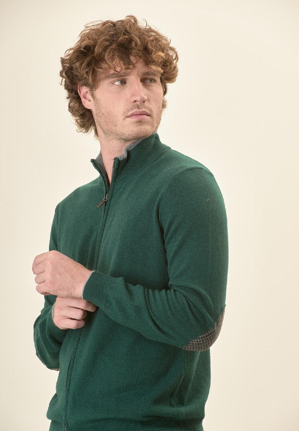 Angelico Giacca zip verde toppe misto cashmere Nuovi prodotti