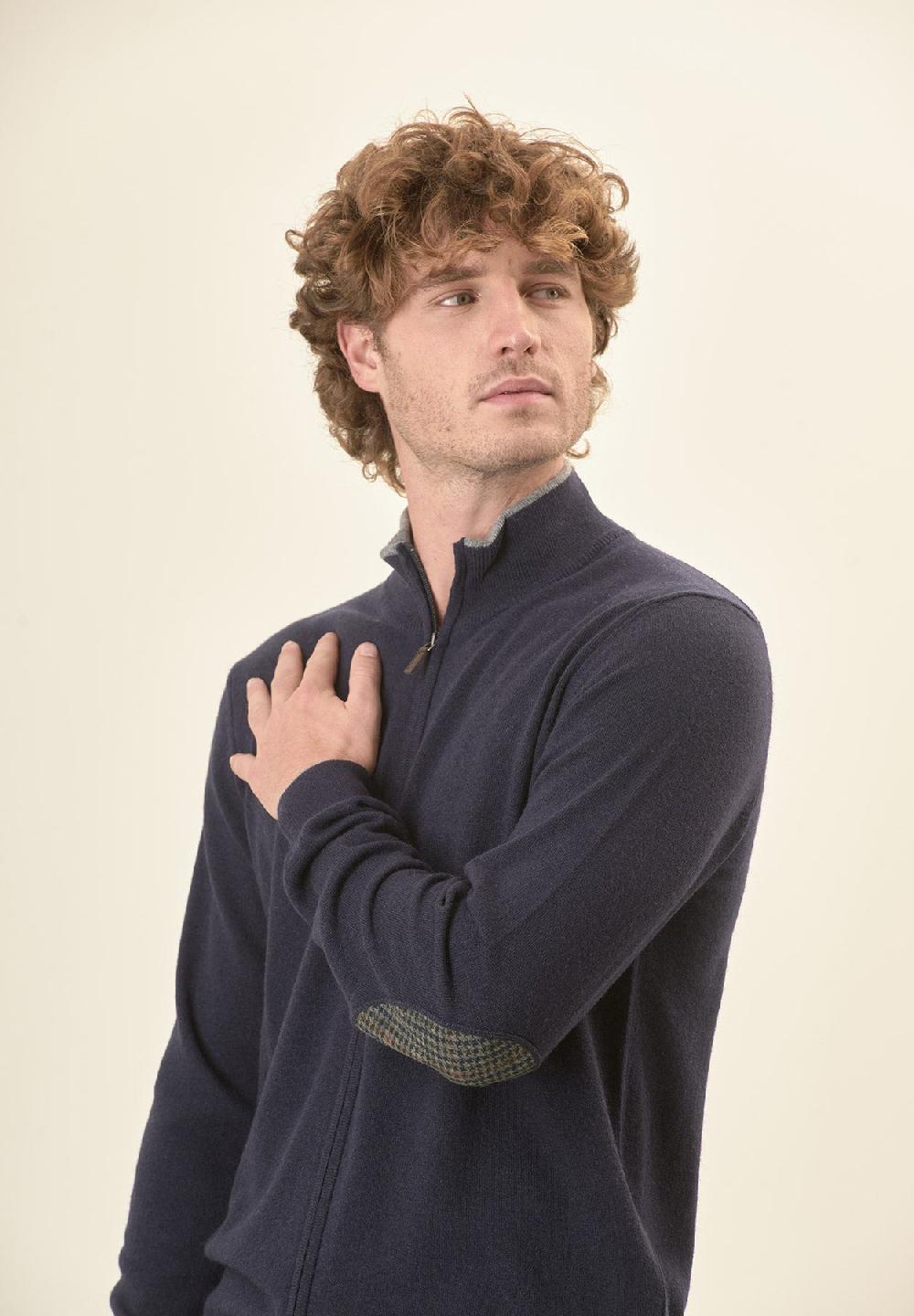 Angelico Giacca zip blu navy toppe misto cashmere Offerte stagionali