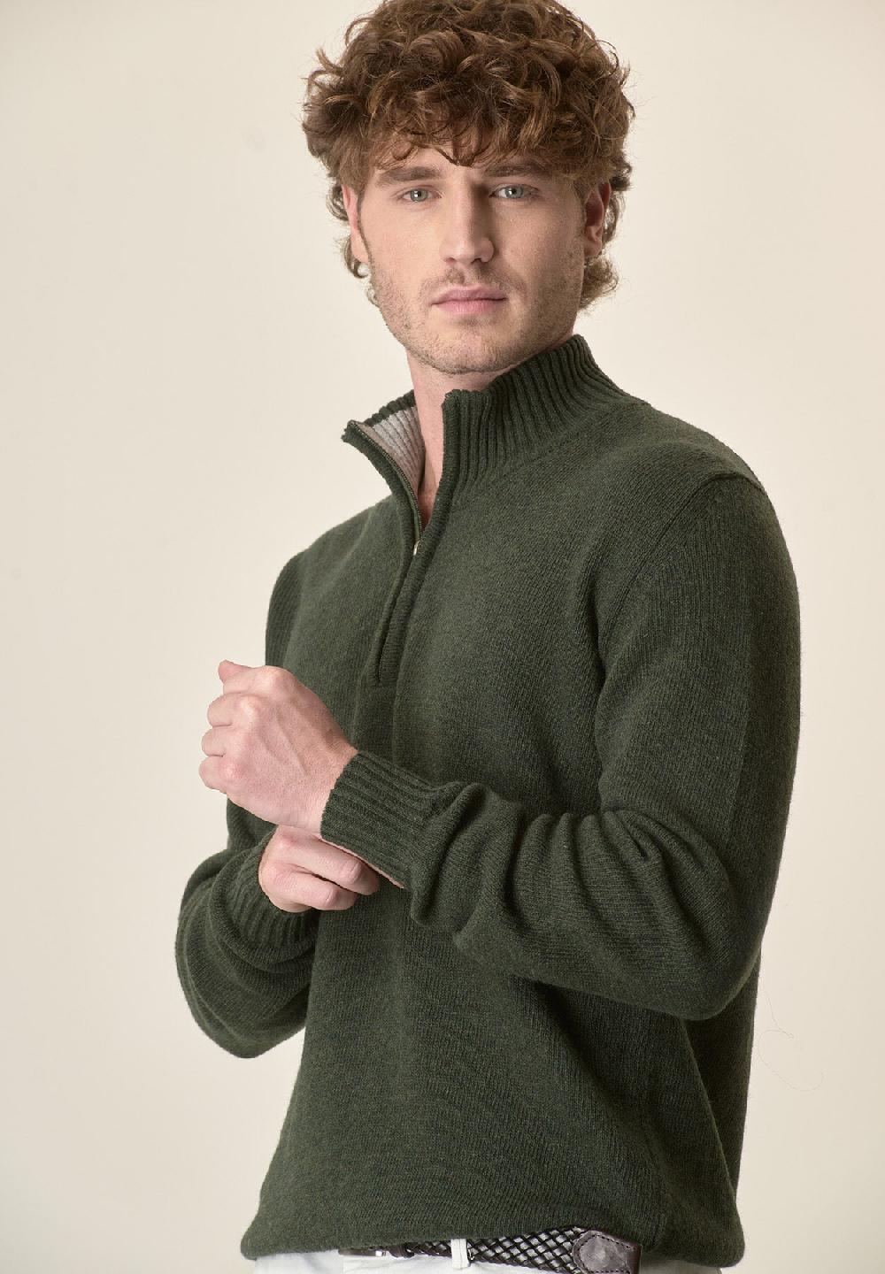 Angelico Lupetto zip verde misto lana Offerte giornaliere
