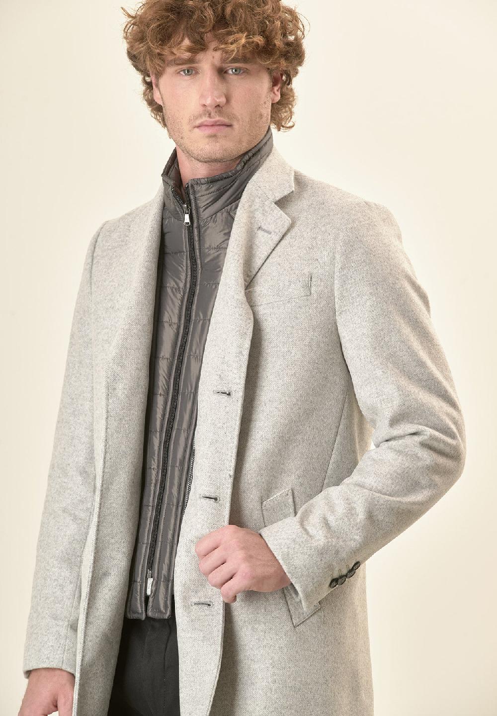 Angelico Cappotto grigio misto cashmere resca pettorina staccabile Rilascio limitato