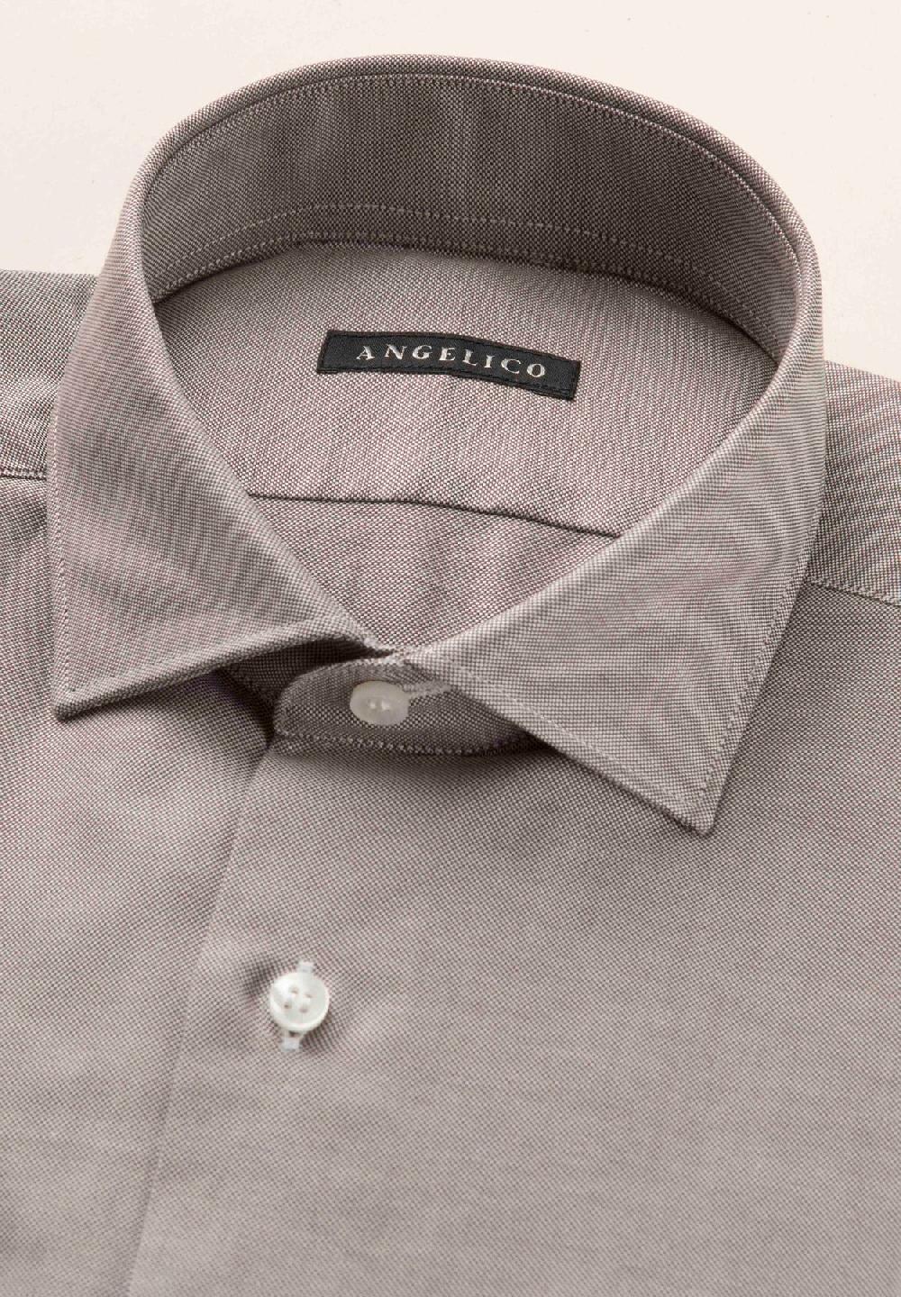 Angelico Camicia marrone oxford cotone slim fit Fino al 60% di sconto