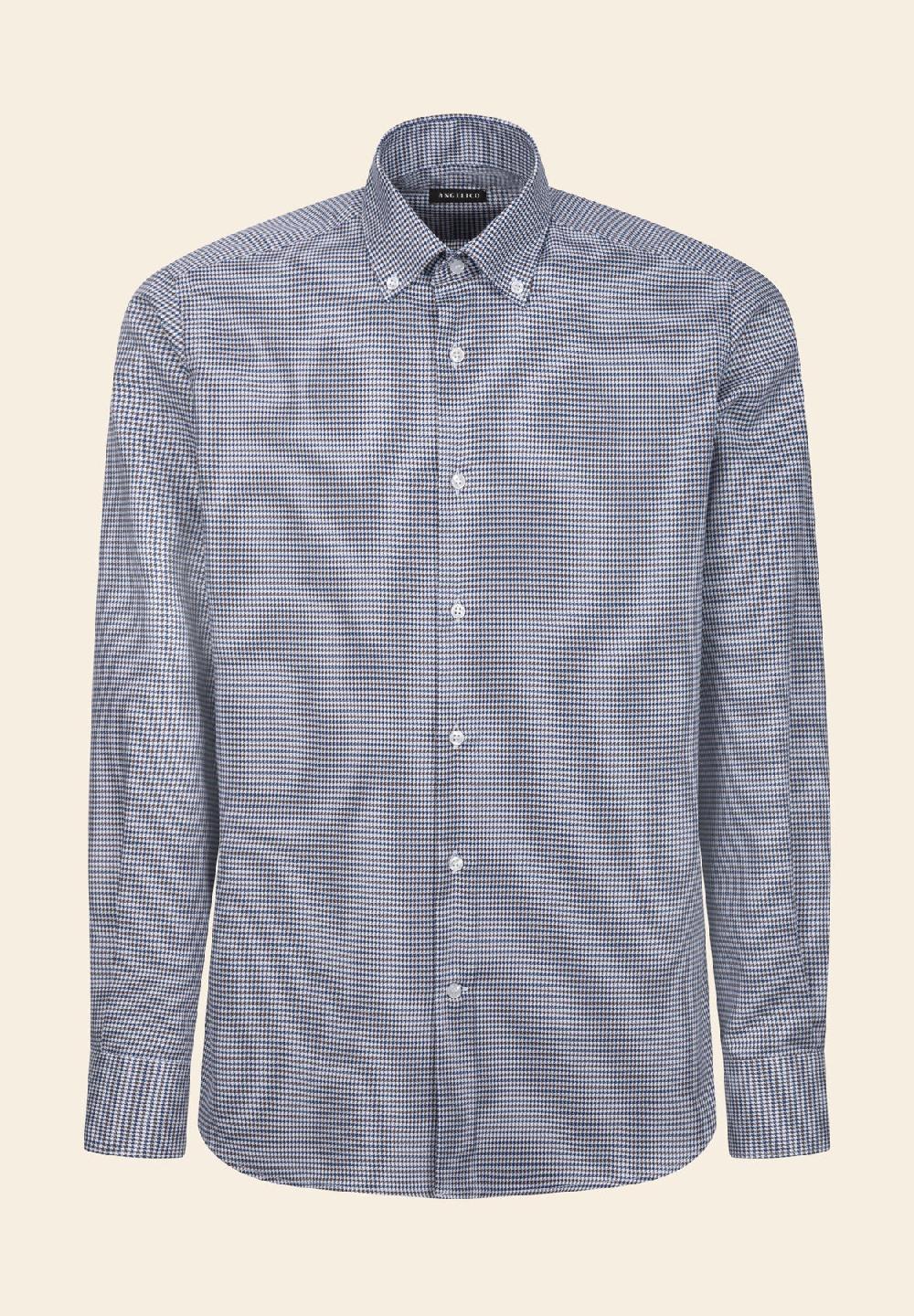 Angelico Camicia blu marrone pied de poulè cotone regular fit Only for today