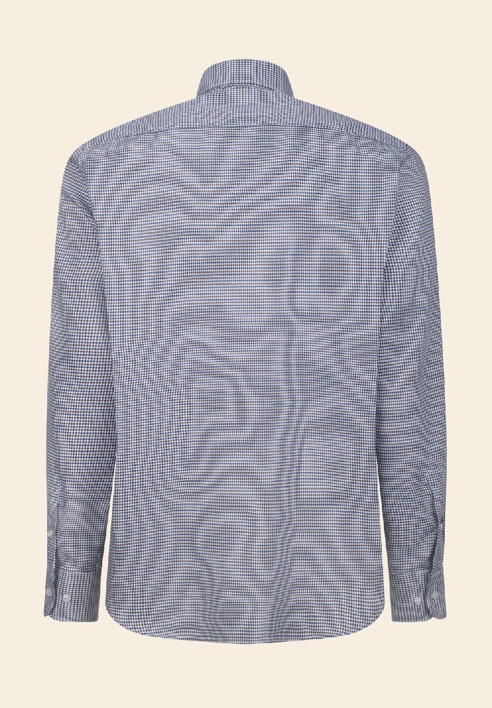 Angelico Camicia blu marrone pied de poulè cotone regular fit Only for today