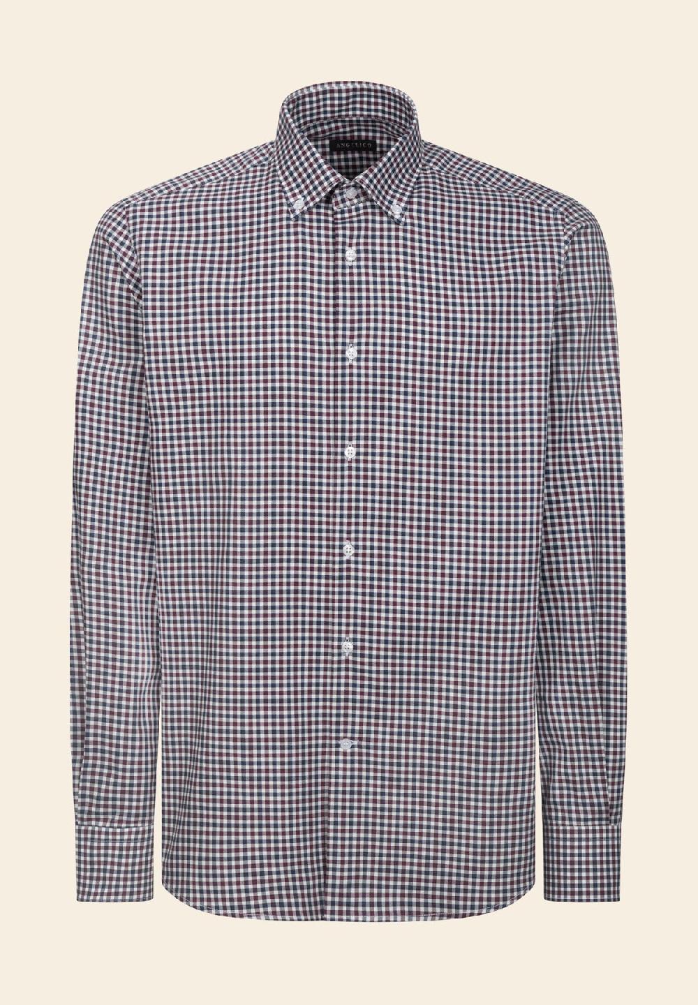 Angelico Camicia blu bordeaux quadretto cotone regular fit Offerta speciale della fabbrica