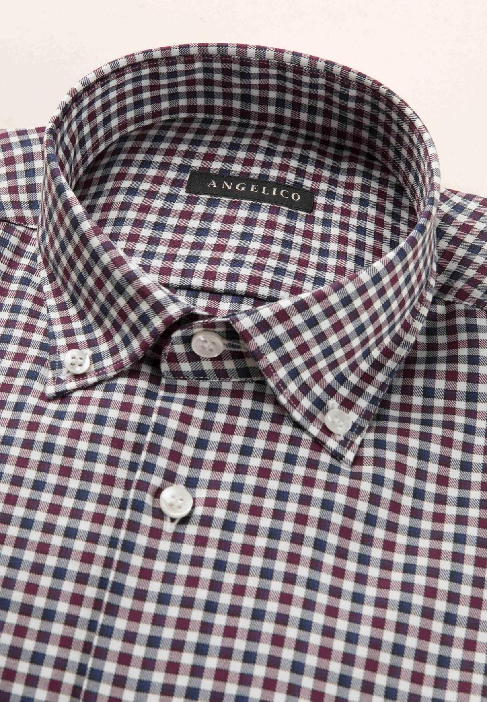 Angelico Camicia blu bordeaux quadretto cotone regular fit Offerta speciale della fabbrica