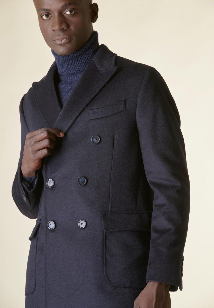 Angelico Cappotto blu doppiopetto lana-cashmere tasconi Super sconto