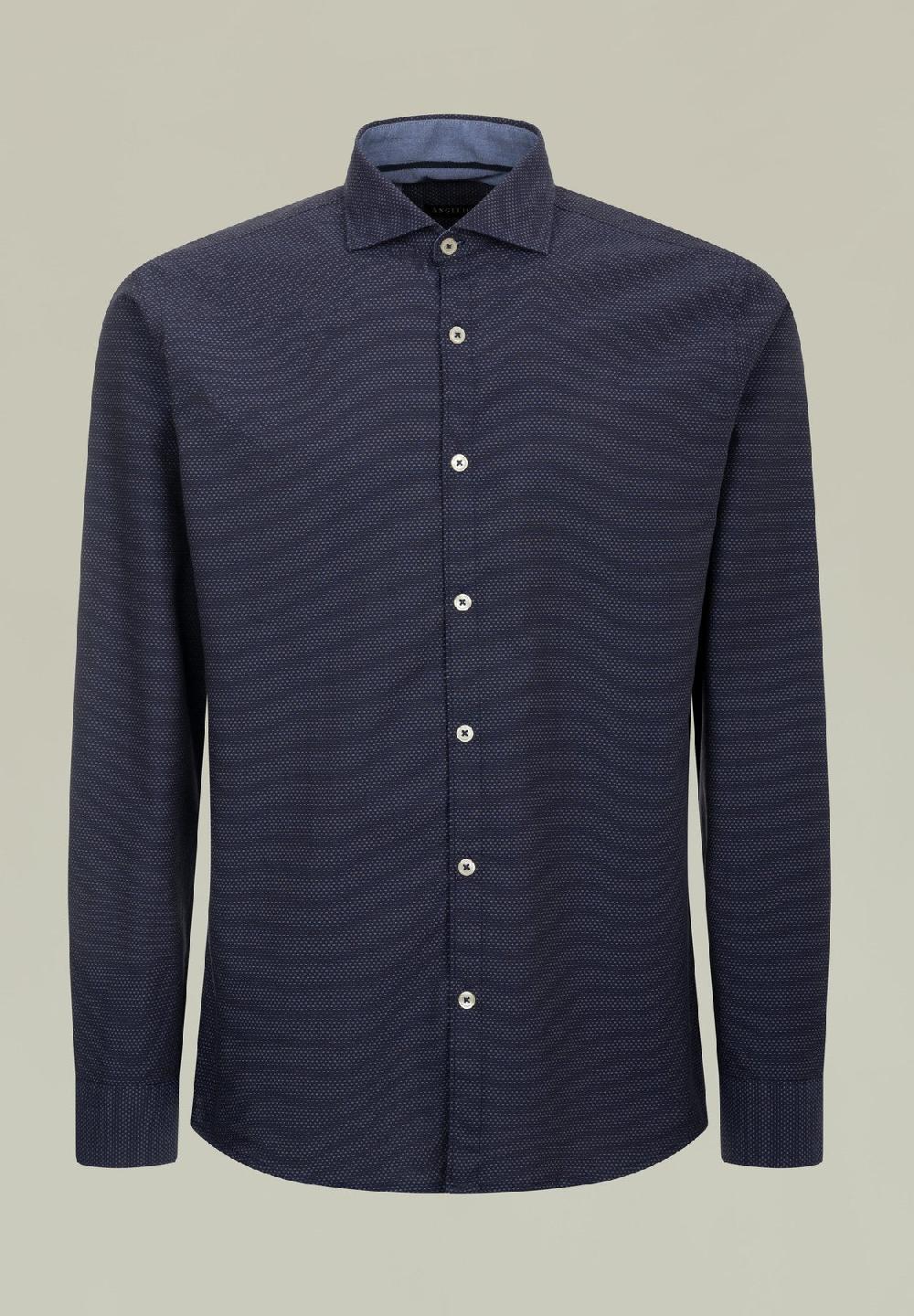Angelico Camicia blu microdisegno jaquard regular fit Trasporto libero internazionale