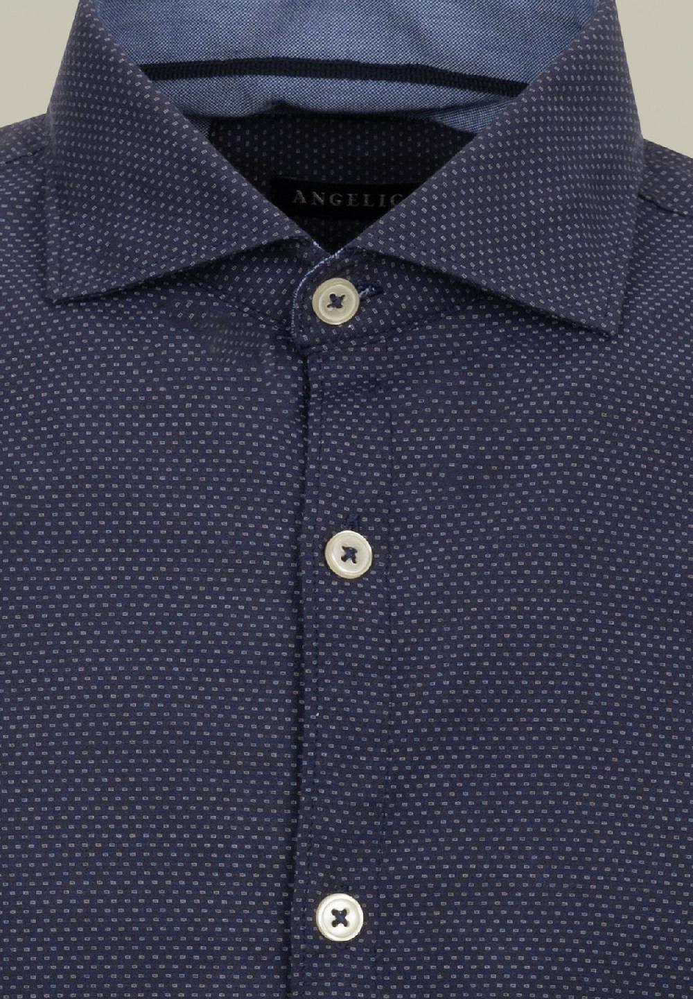 Angelico Camicia blu microdisegno jaquard regular fit Trasporto libero internazionale
