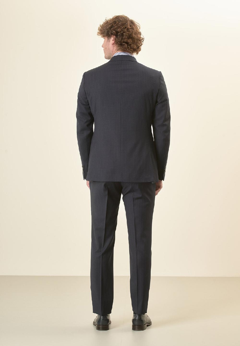 Angelico Abito blu scuro gessato lana vergine stretch custom fit Officina