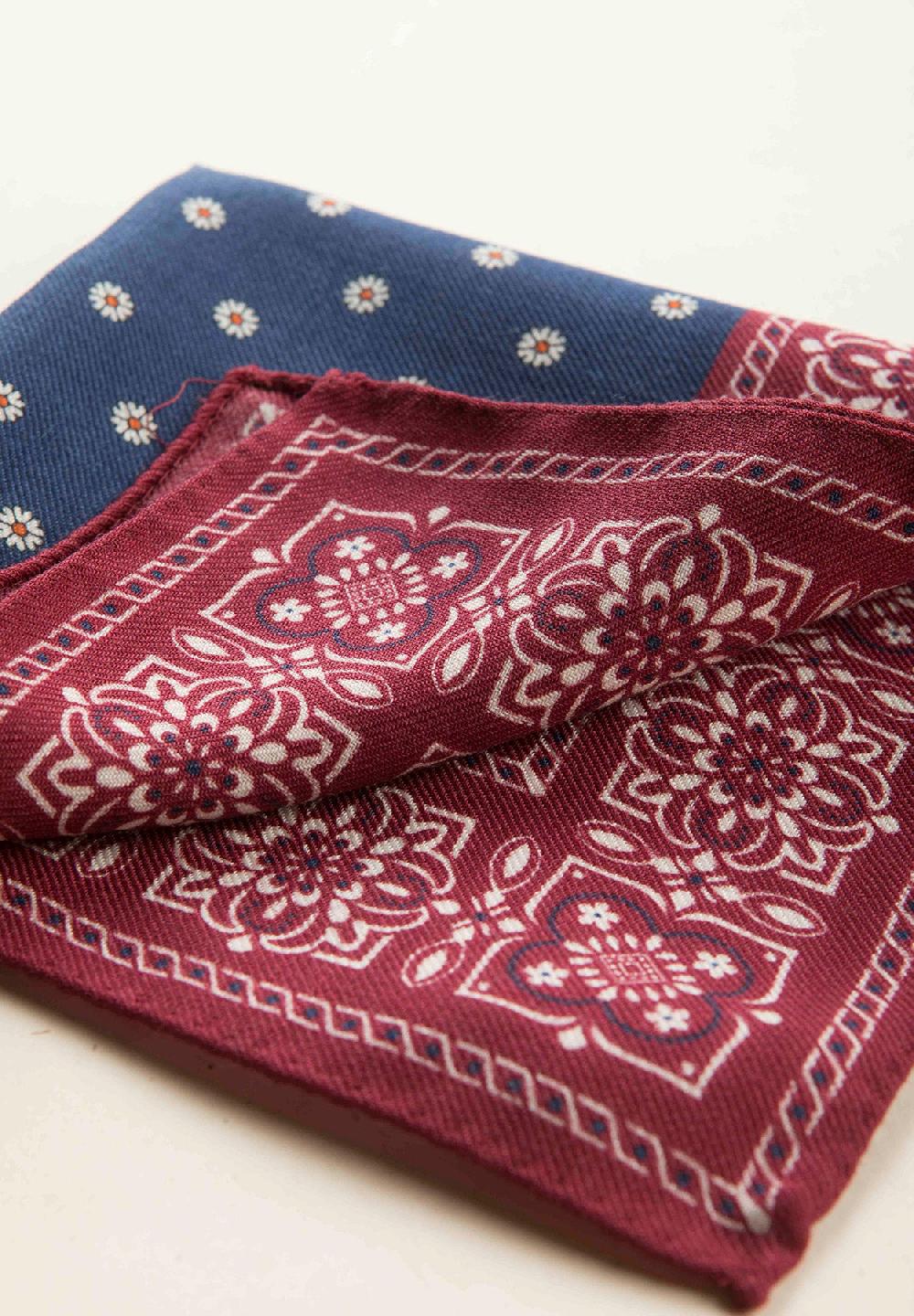 Angelico Pochette blu bordeaux fantasia fiorata lana In vendita
