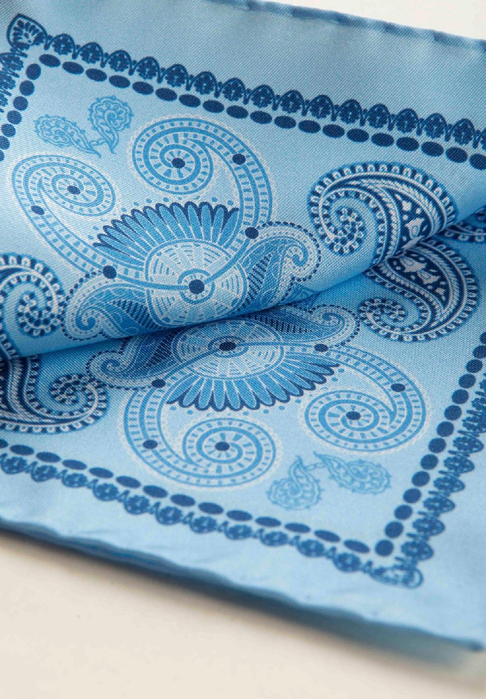 Angelico Pochette azzurra blu fantasia cashmere seta Italia