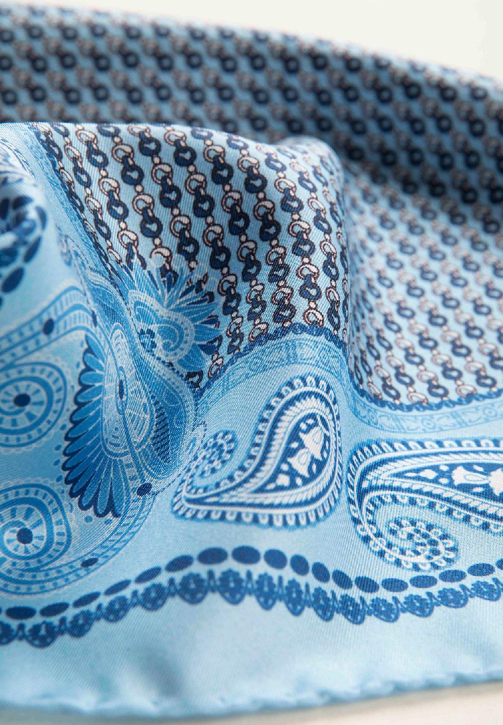 Angelico Pochette azzurra blu fantasia cashmere seta Italia