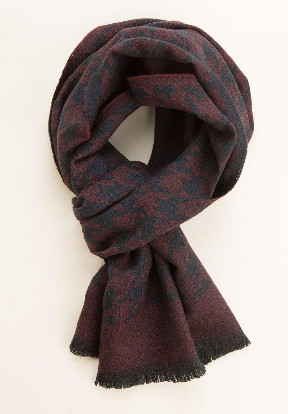 Angelico Sciarpa blu bordeaux pied de poulè lana vergine Pezzi Unici