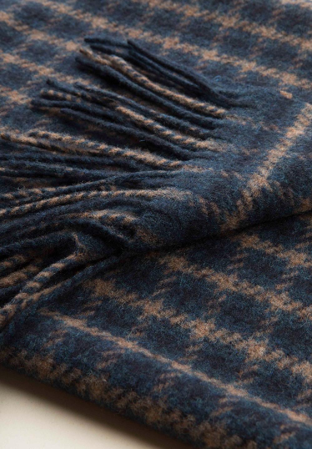 Angelico Sciarpa blu quadretti frange lana vergine Shopping Online