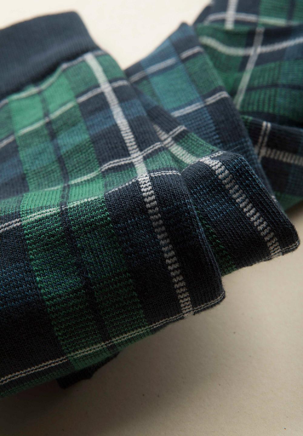 Angelico Calza blu quadri verdi cotone stretch Economico