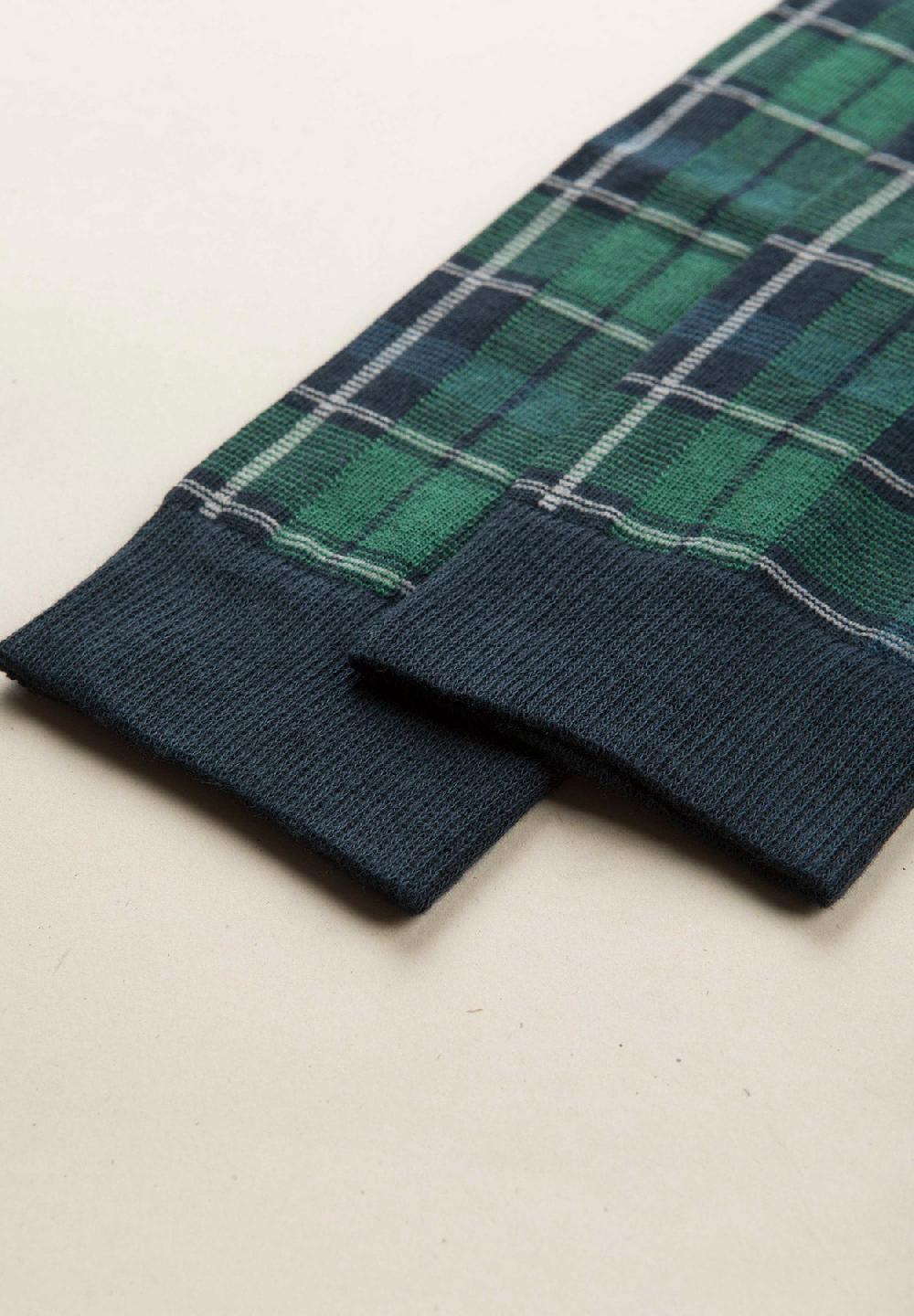 Angelico Calza blu quadri verdi cotone stretch Economico