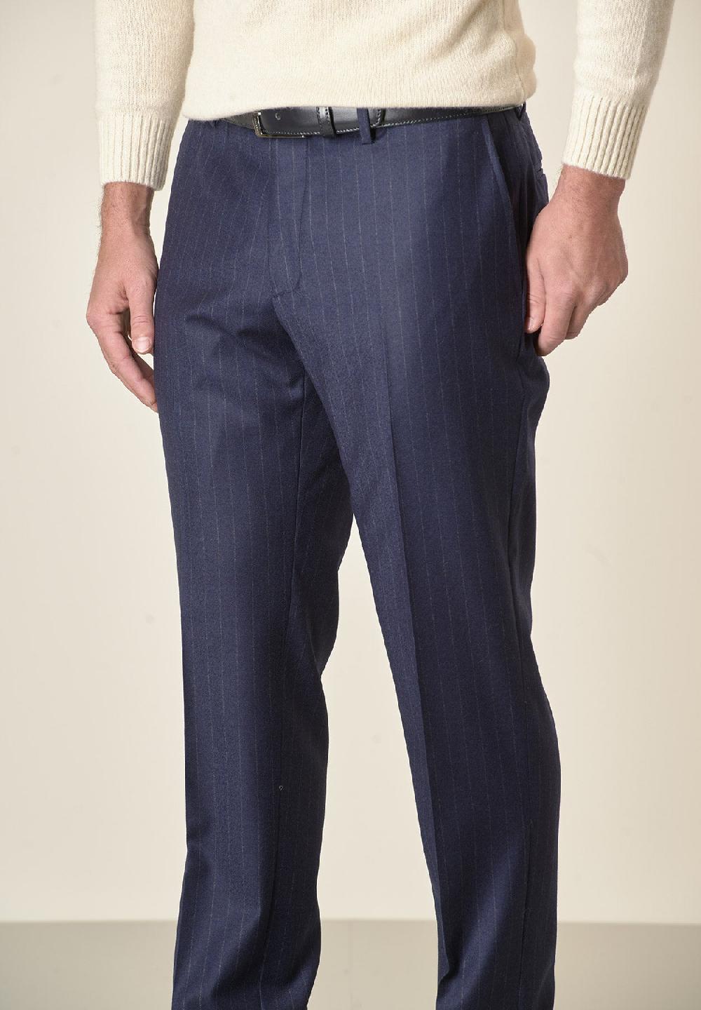 Angelico Pantalone blu gessato lana vergine custom fit Hotsell