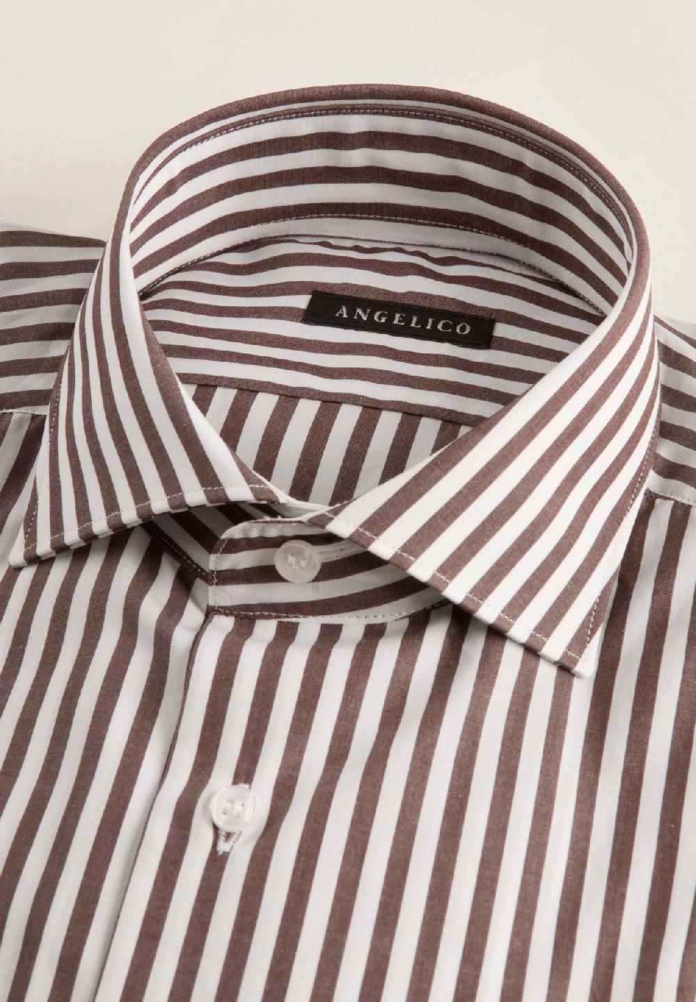 Angelico Camicia marrone bianca bacchettina cotone slim fit In Saldo