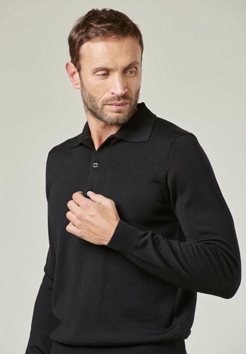 Angelico Polo in maglia nera merino Lana Gatto Offerta natalizia