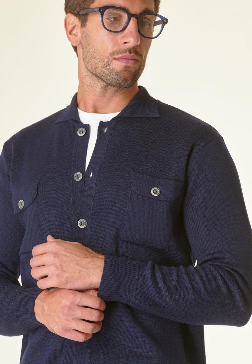 Angelico Giacca in maglia blu con taschini misto lana Offerta Giorno del Papà