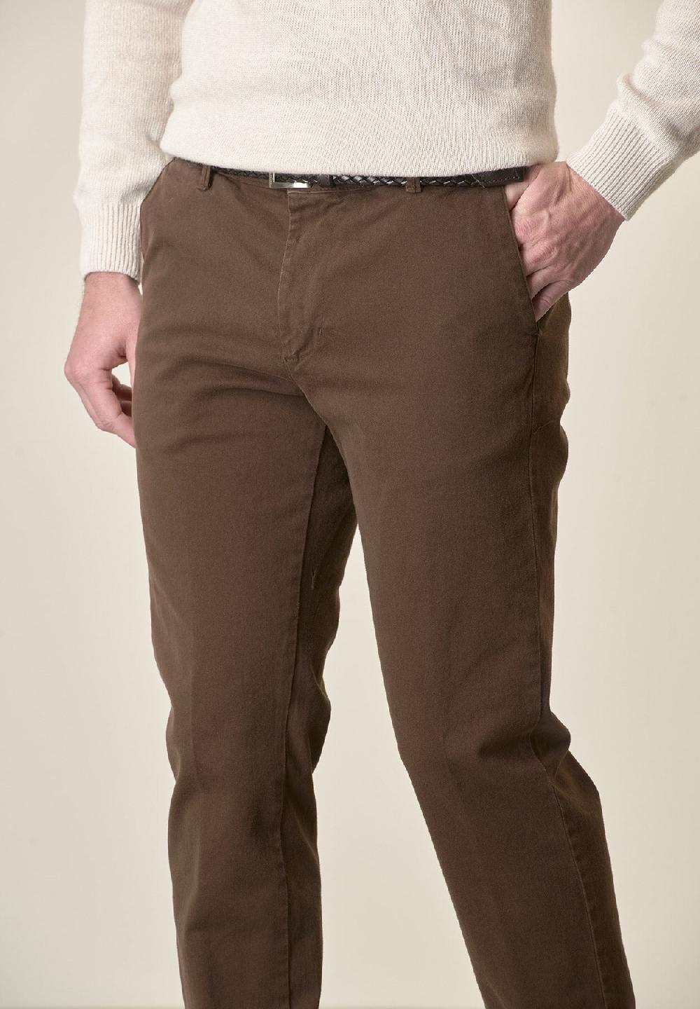 Angelico Pantalone moro gabardina cotone stretch slim fit Offerta temporanea