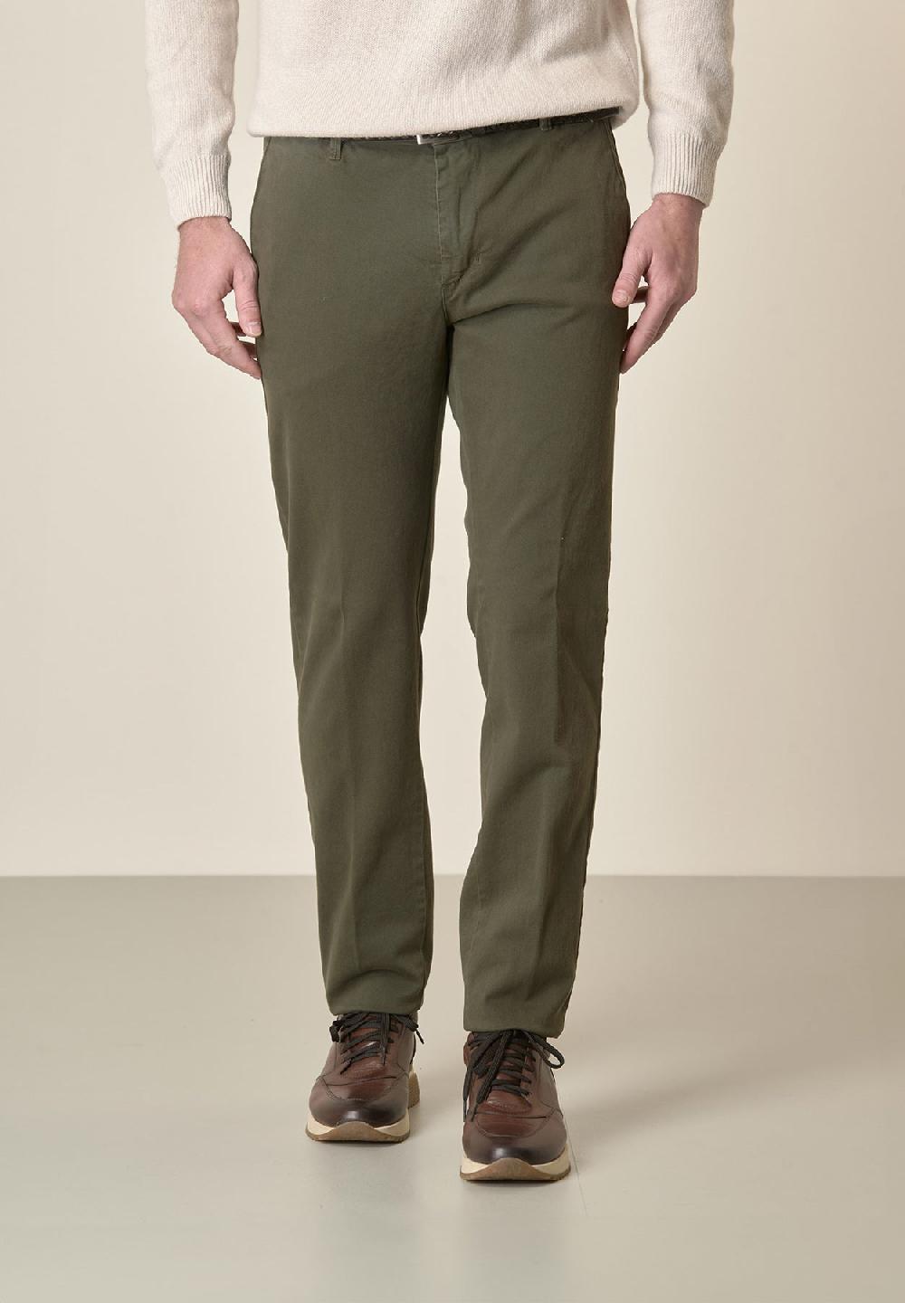 Angelico Pantalone verde militare gabardina cotone stretch slim fit Grandi sconti