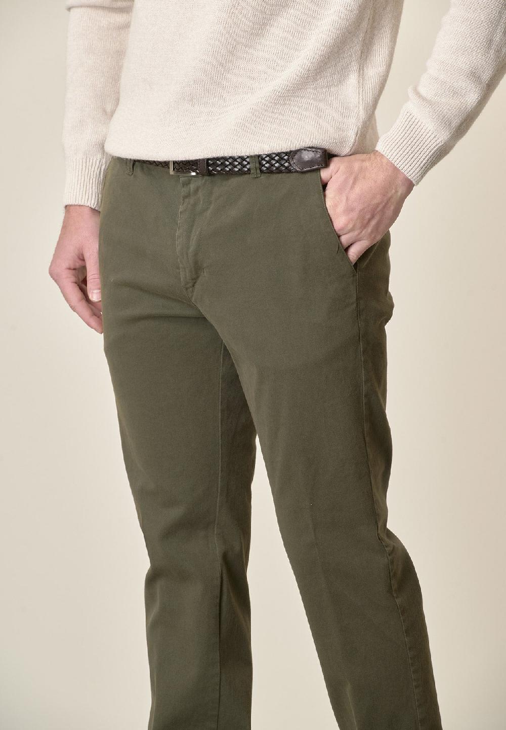 Angelico Pantalone verde militare gabardina cotone stretch slim fit Grandi sconti