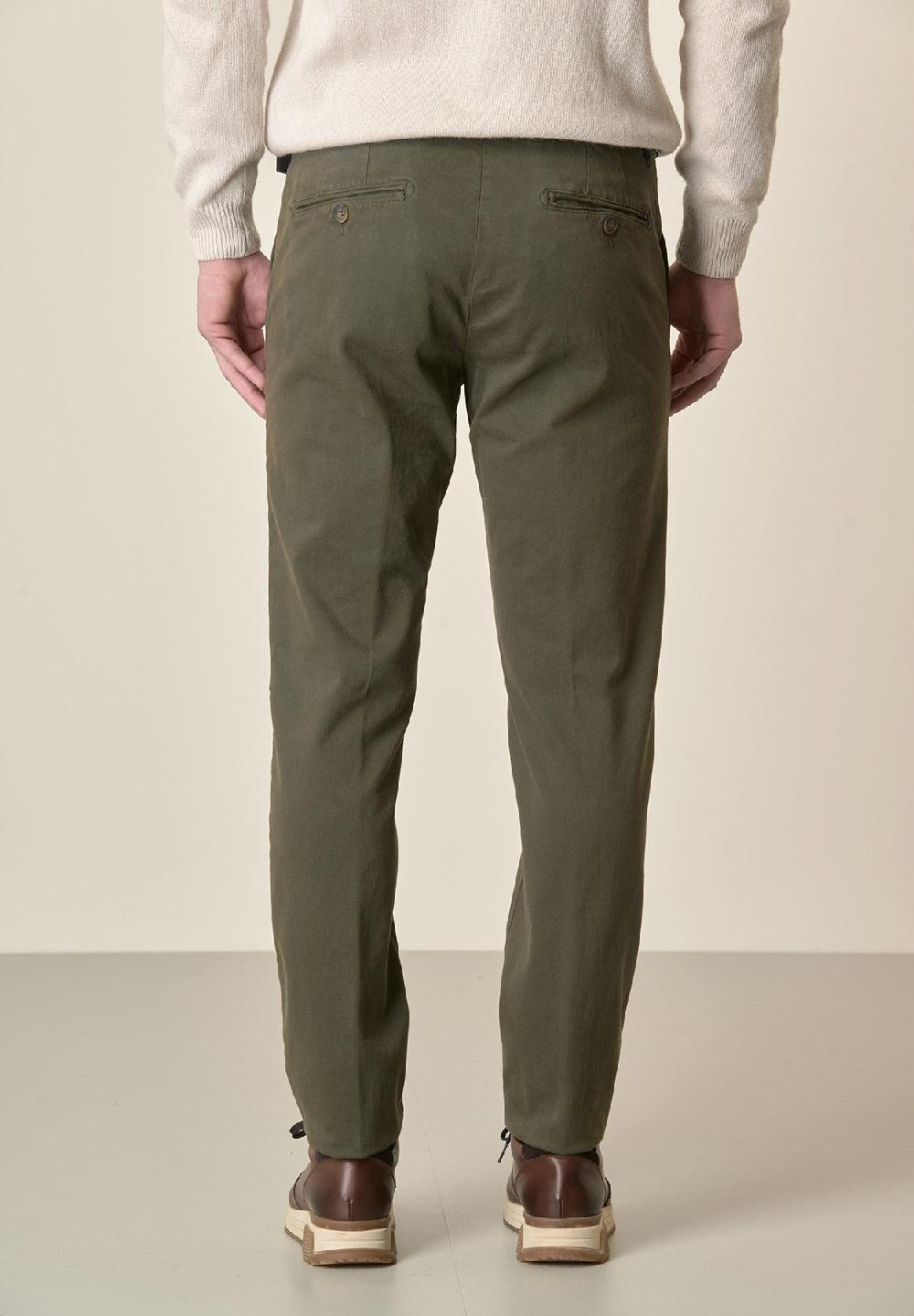 Angelico Pantalone verde militare gabardina cotone stretch slim fit Grandi sconti