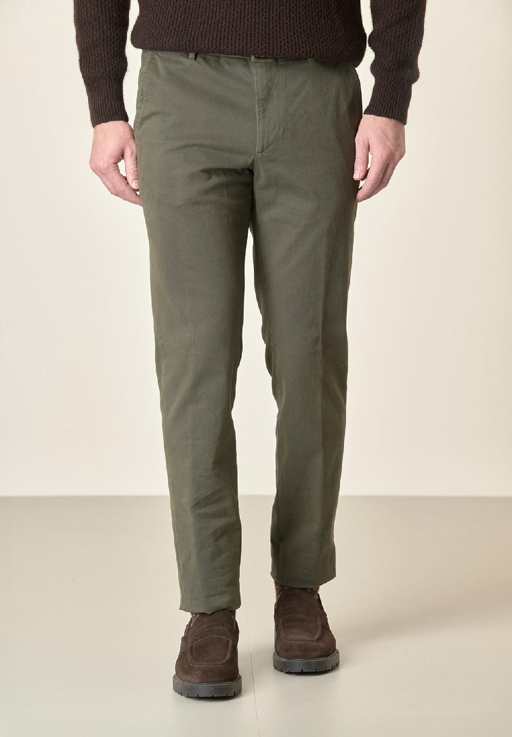 Angelico Pantalone verde militare sartoriale gabardina cotone regular fit Bestseller