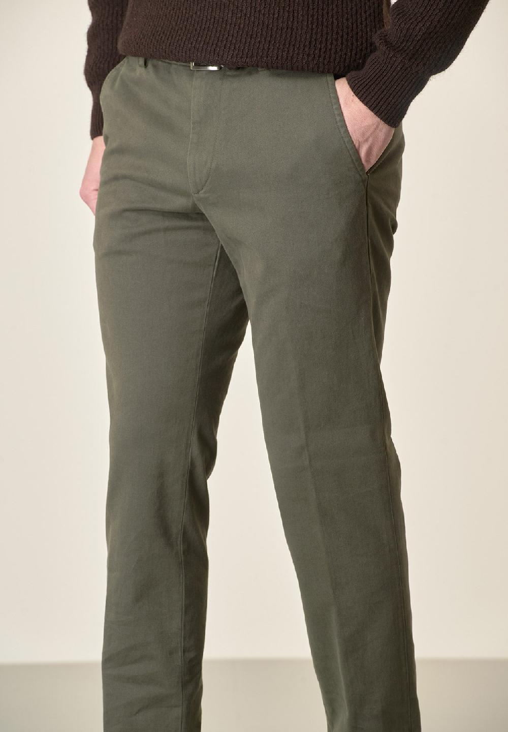 Angelico Pantalone verde militare sartoriale gabardina cotone regular fit Bestseller
