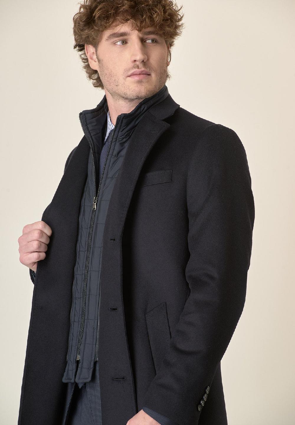 Angelico Cappotto blu misto cashmere pettorina staccabile Comprane uno, ottenene uno gratis