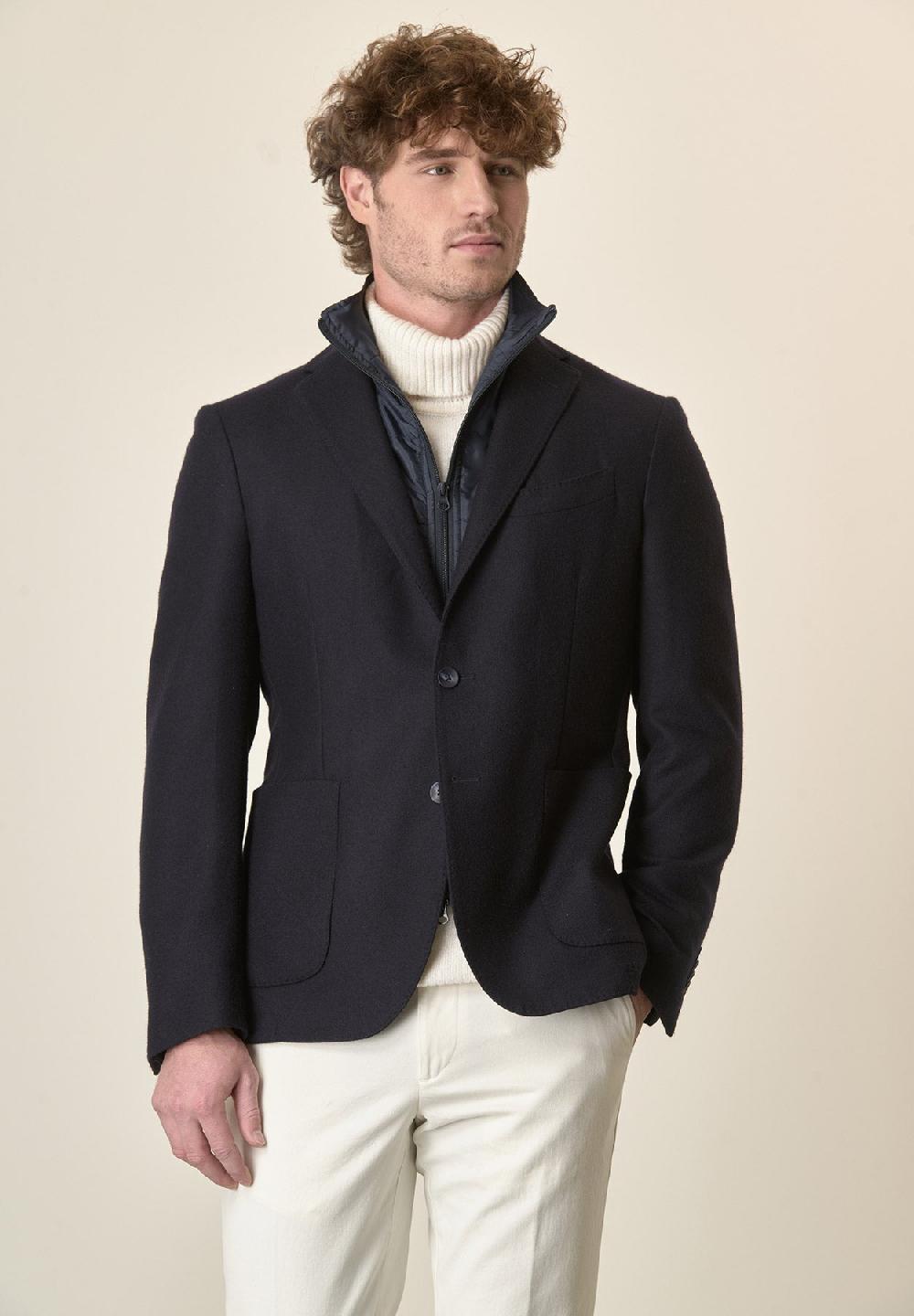Angelico Giacca blu con pettorina lana vergine custom fit Sconti VIP