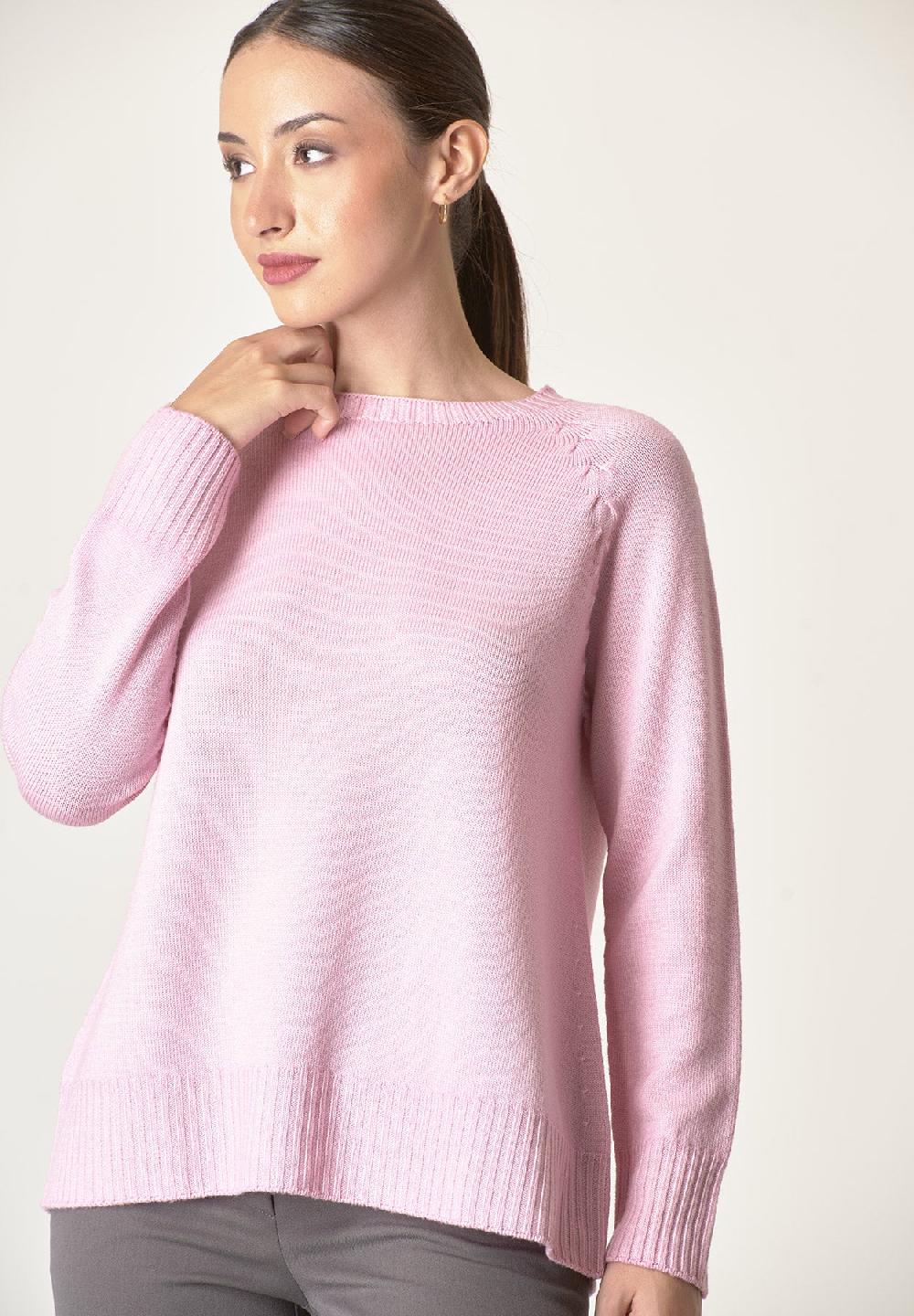 Angelico Girocollo rosa lana merinos treccia raglan Latest stili