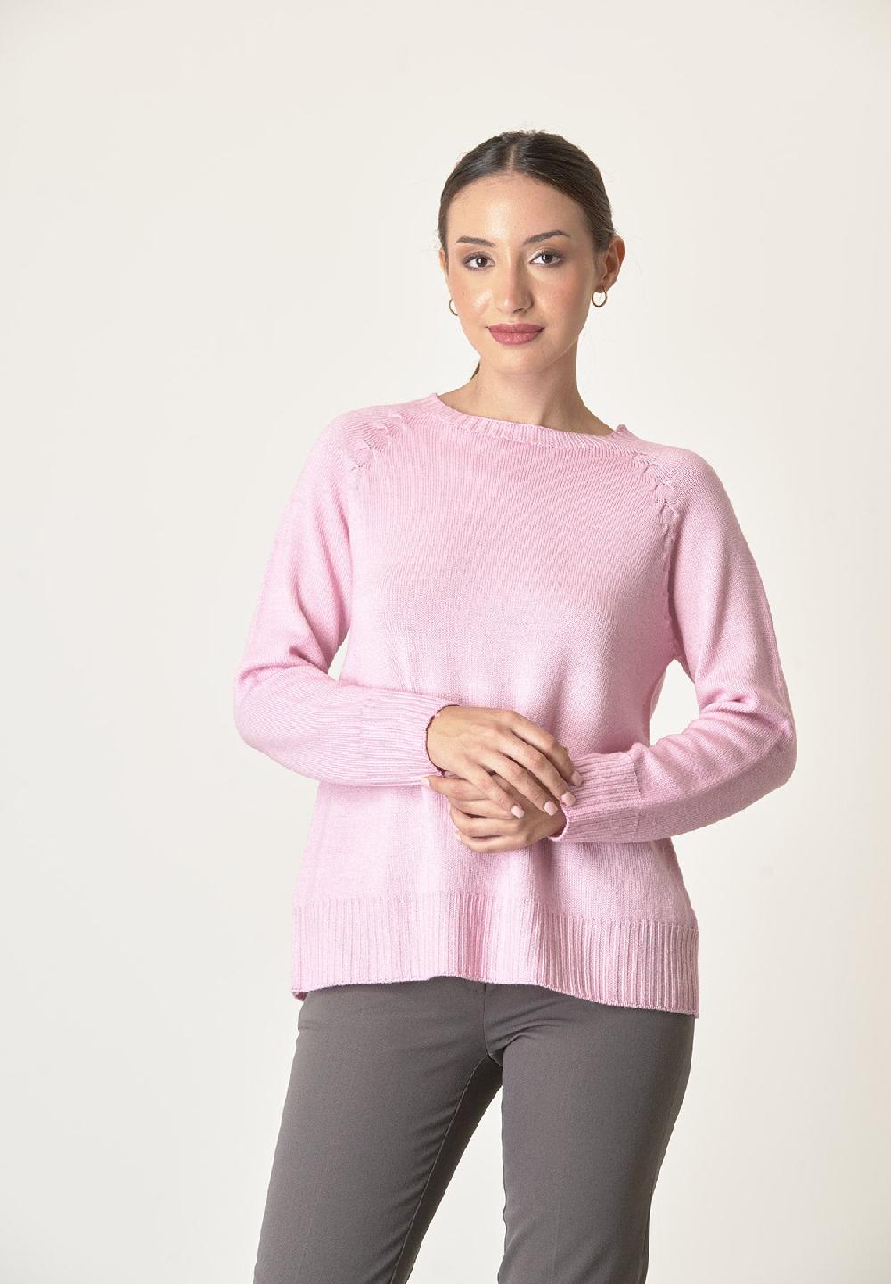 Angelico Girocollo rosa lana merinos treccia raglan Latest stili